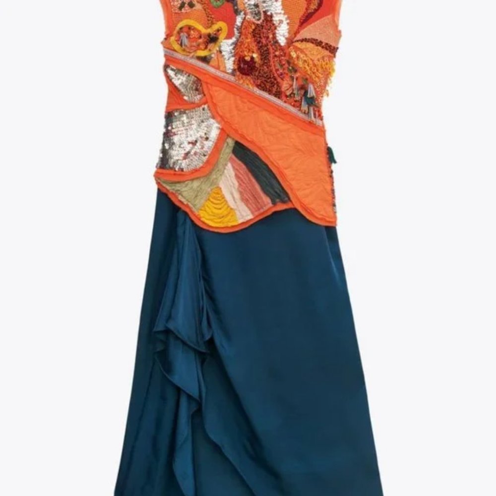 RARE!! NWT ZARA ATELIER BEADED DRESS LIMITED EDITION ORANGE S M GORGEOUS!! - Picture 9 of 13
